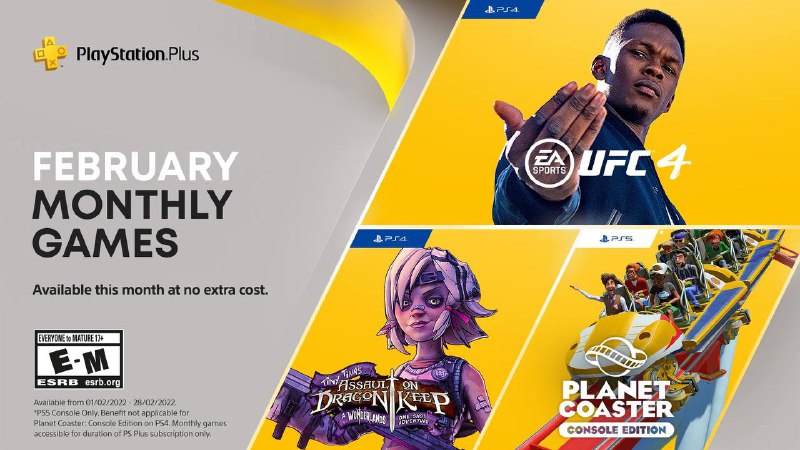 #会免 #欧美服2022年2月欧美服会免现已公布：EA Sports UFC 4 | PS4Tiny Tina’s Assault on Dragon Keep: A Wonderlands One-shot Adventure | PS4Planet Coaster: Console Edition | PS5领取时间为2月1日开始