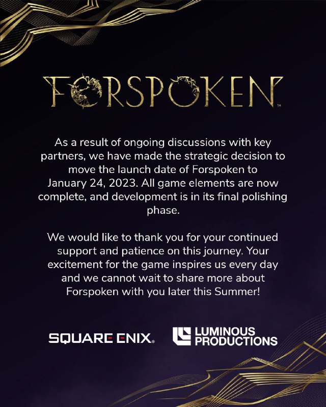 SE夜光组ARPG《Forspoken》再次延期至2023年1月24日发售，本作将登陆PS5与PC平台，支持中文