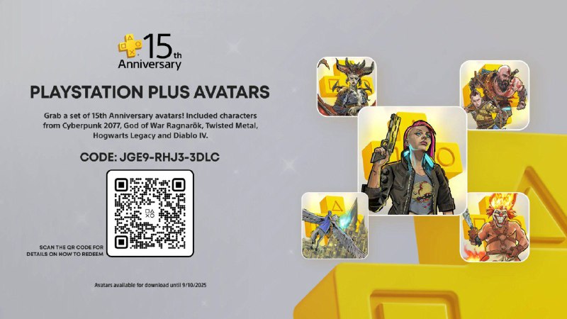PlayStation Plus 15周年纪念头像亚洲：HRK4-G9LC-LHLC美洲：JGE9-RHJ3-3DLC欧洲/澳大利亚：PEDN-MARA-T2M9日本：4E9K-GTKL-5476