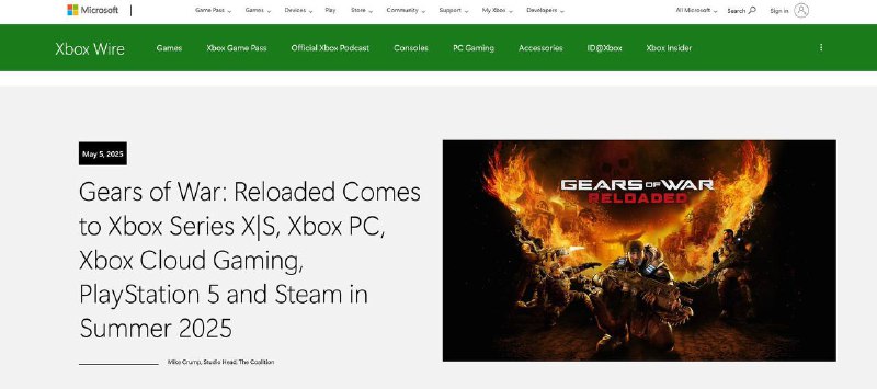 《战争机器：Reloaded》将于8月26日登陆 Xbox Series X|S、Windows PC、PlayStation 5 和 Steam 平台