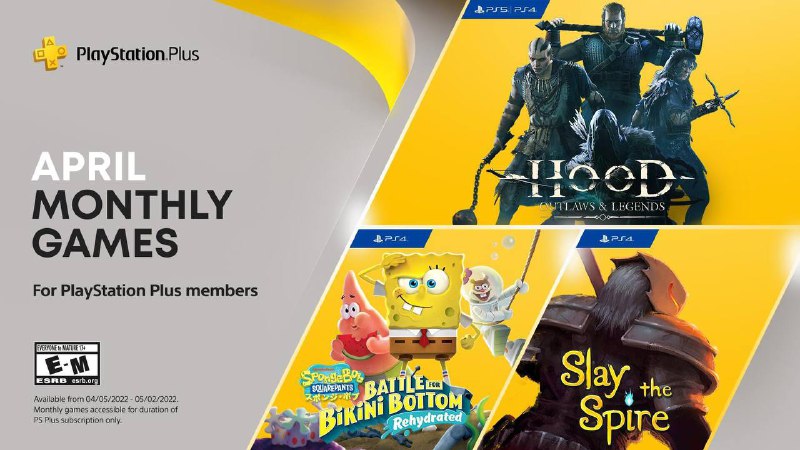 #会免 #欧美服2022年4月欧美服会免现已公布：Hood: Outlaws & Legends | PS4 & PS5SpongeBob SquarePants: Battle for Bikini Bottom – Rehydrated | PS4Slay the Spire | PS4领取时间为4月5日开始