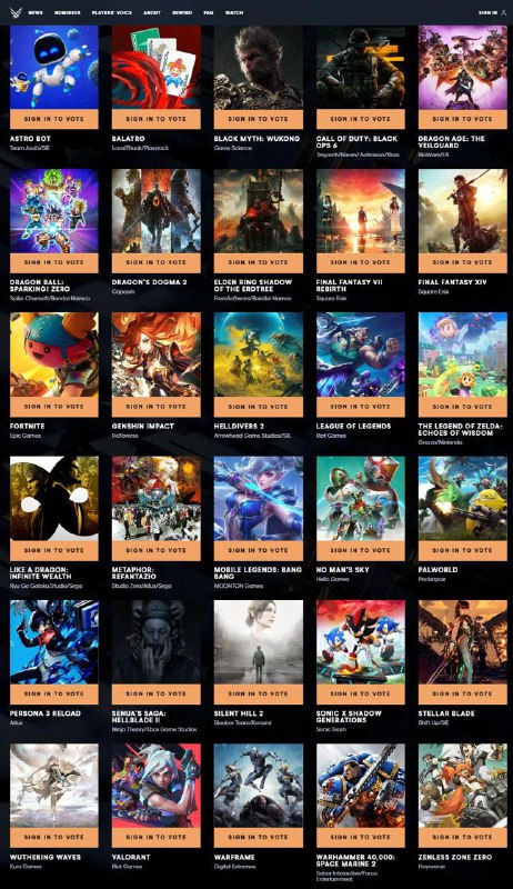 #TGA2024The Game Awards 2024 玩家之声第一轮投票正式开启，第一轮共有 30 款游戏加入战局：