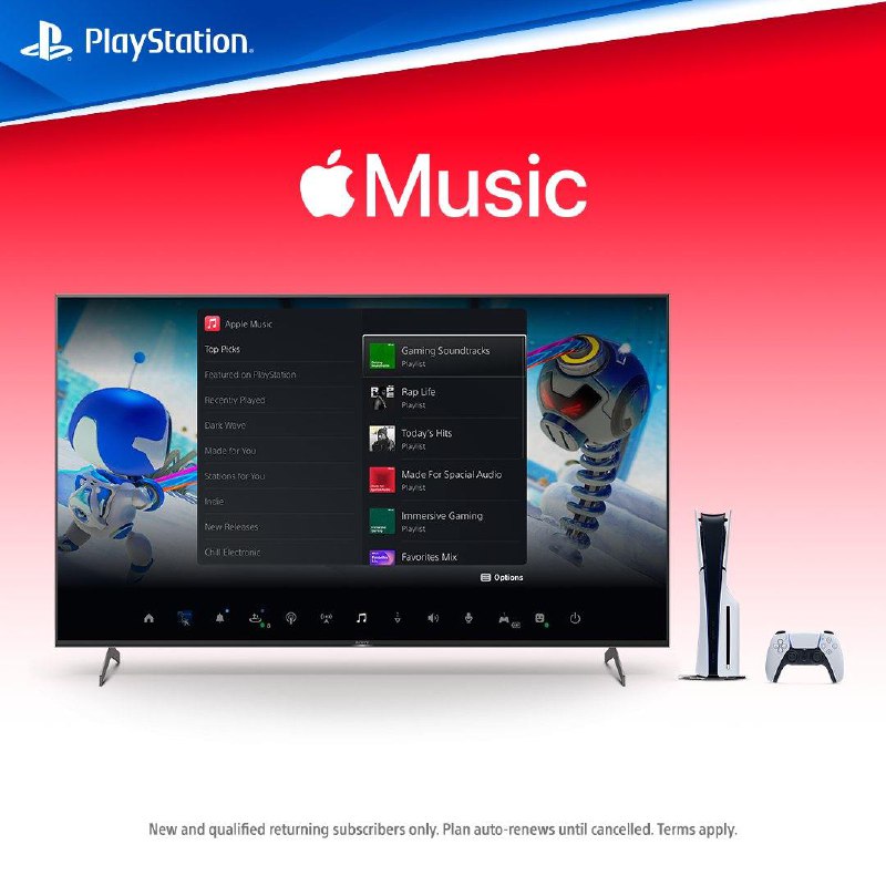 PS5宣布为用户送上最多3个月Apple Music服务，兑换优惠限期为2026年3月18日