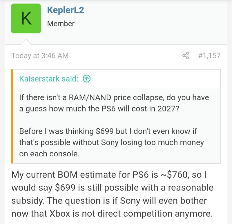 #传闻硬件爆料者 KeplerL2 爆料制造一台 PS6 的当前成本为 760 美元